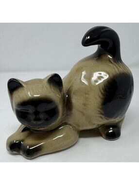 Vintage Ceramic Siamese Cat Kitten Figurine 7” X 5.5”